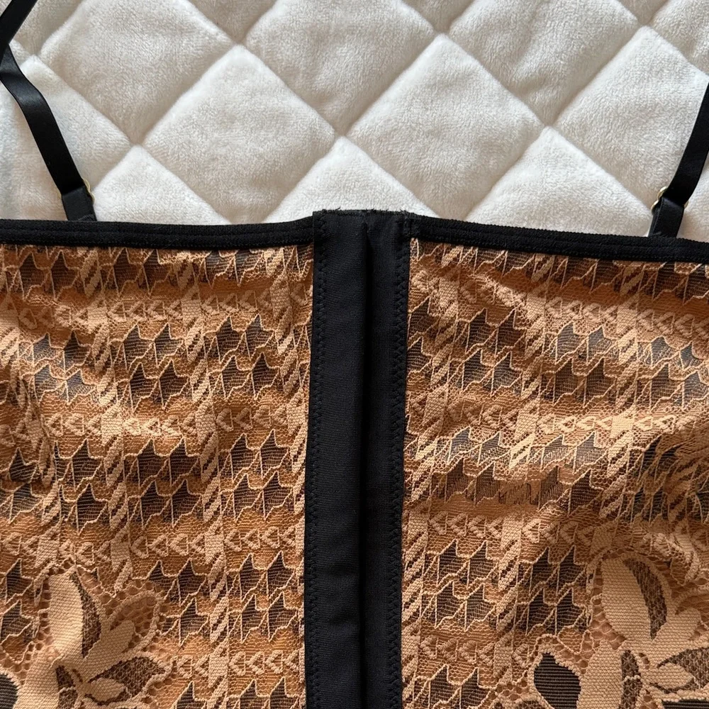 Aerie Lace Corset Top Brown Black Floral Sheer Cami Crop Top Small - Picture 7 of 9